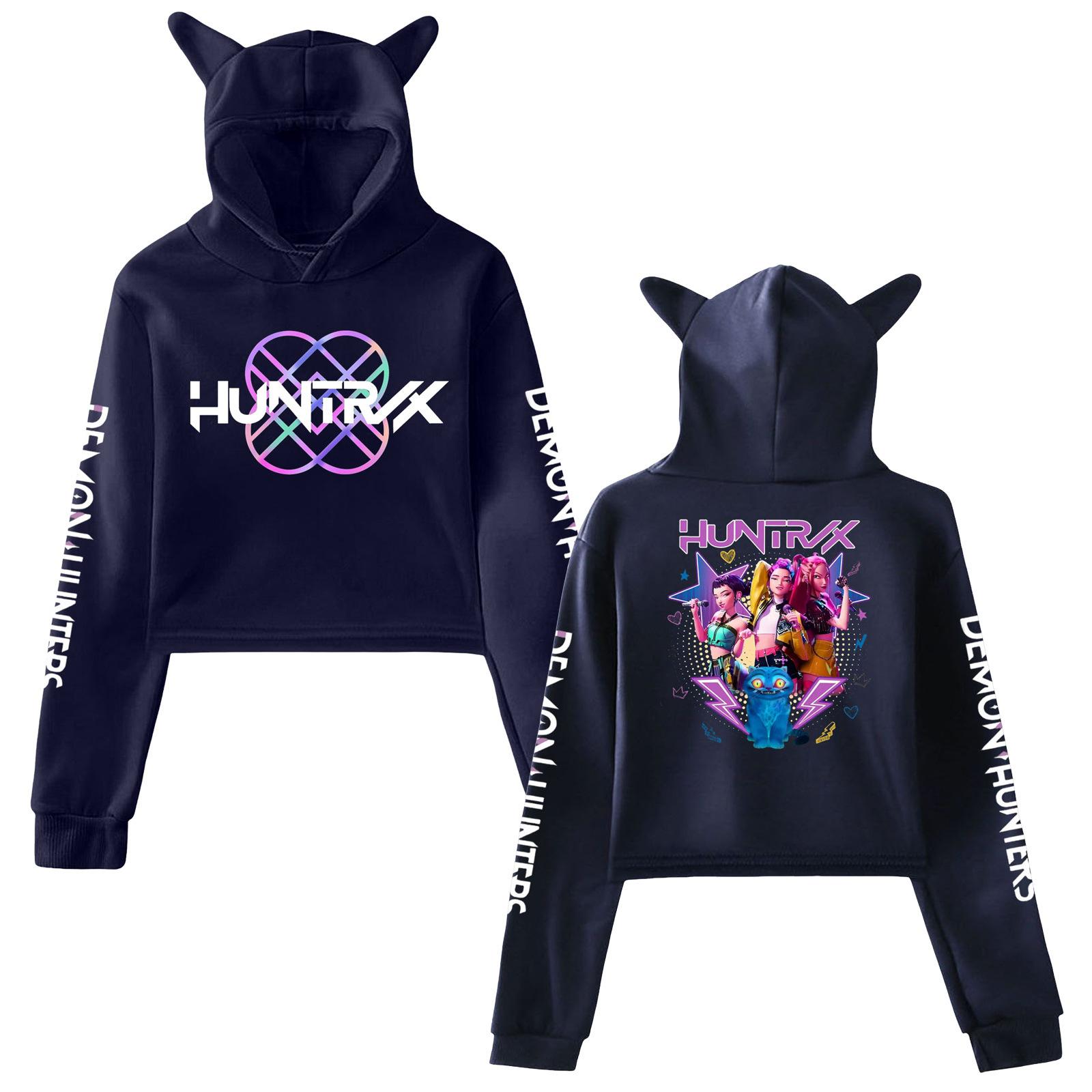 Kpop Dämonenjäger Fanmerch Mira Rumi Zoey Huntrix Crop Tops Katzenohren Sweatshirt Langarm Mädchen Mode Kapuzenpullover M navy blau von Joom DACH