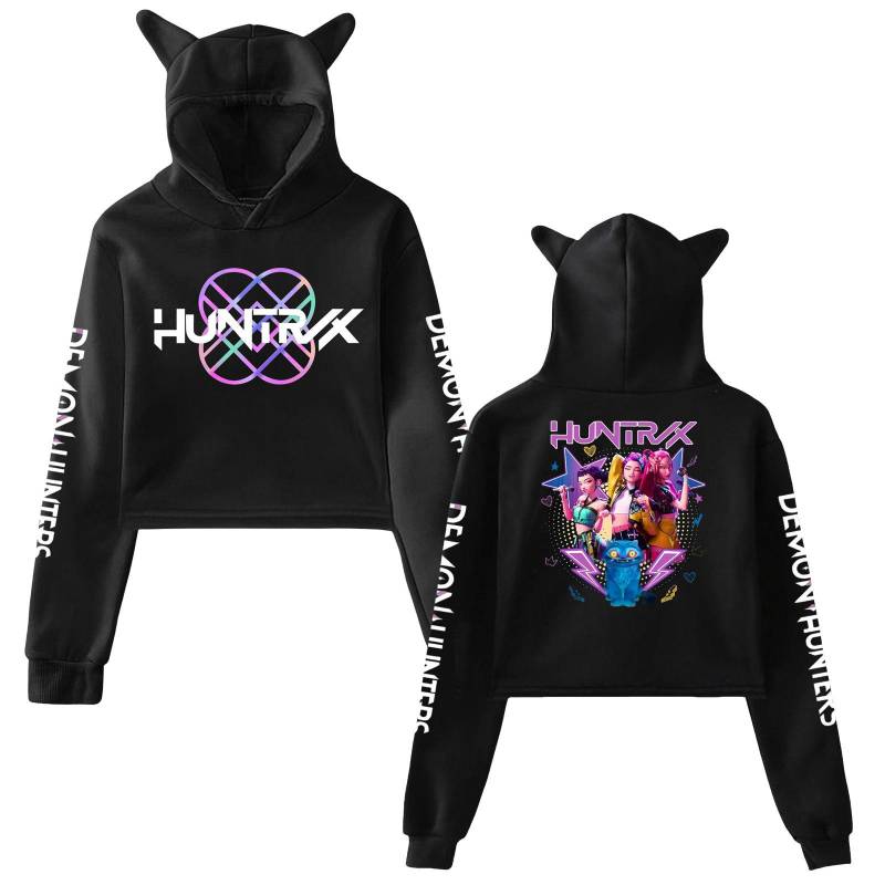 Kpop Dämonenjäger Fanmerch Mira Rumi Zoey Huntrix Crop Tops Katzenohren Sweatshirt Langarm Mädchen Mode Kapuzenpullover M schwarz von Joom DACH
