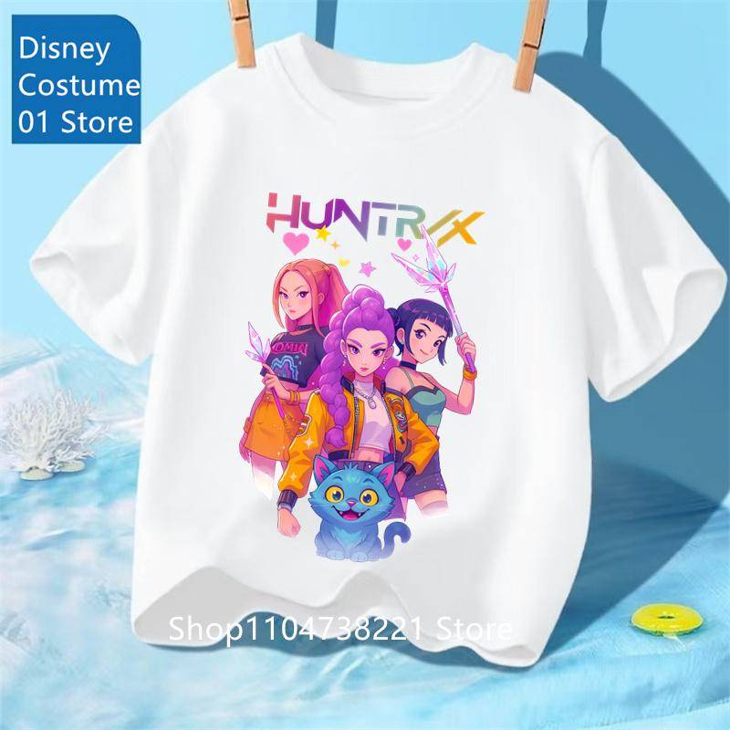 Kpop Dämonenjäger Huntrix T-Shirts Für Kinder Jungen Mädchen Sommer Freizeit-Tops Kurzarm Grafik-Tees Kpop Dämonenjäger T-Shirt 140 von Joom DACH