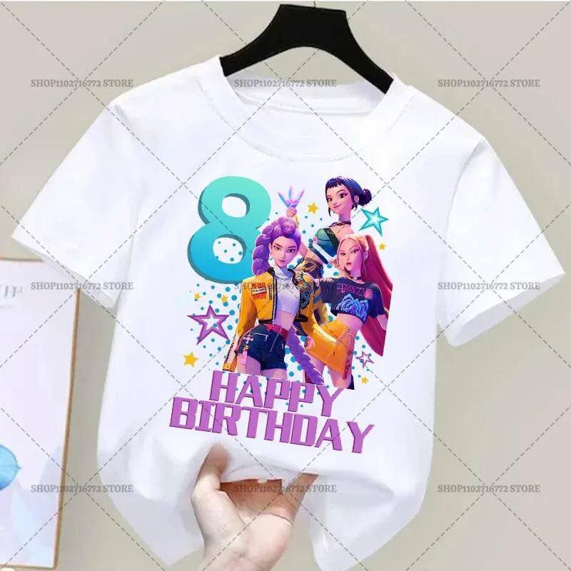 Kpop Dämonenjäger Kleidung Partyzubehör Lässiges T-Shirt Jungen Geburtstag Nummer 1-9 Druck Kurzarm Mädchen Kleidung Basis T-Shirt Tops size 140cm von Joom DACH
