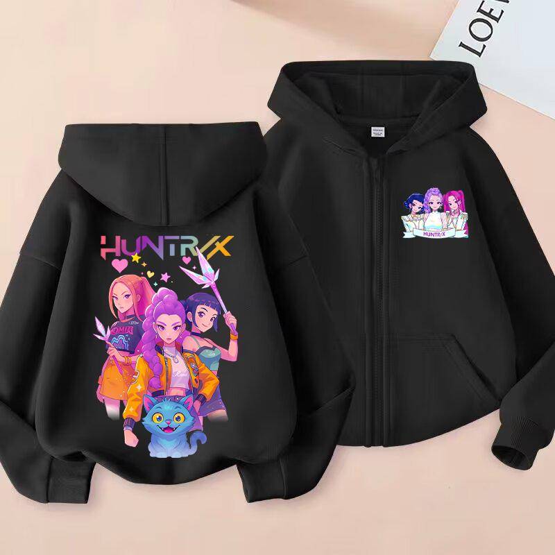 Kpop Dämonenjäger Lustige Zip-Up Sweatshirts Hoodie Kinderkleidung Kind Mädchen Junge Sweatshirt Reißverschluss Kapuzenpullover Baby Freizeit-Tops 140 von Joom DACH