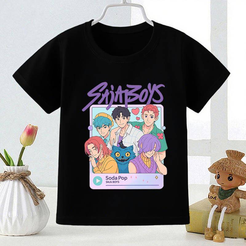 Kpop Dämonenjäger Saja Boys Print Mode Kinder T-Shirt Mädchen Sommer Tops Baby Jungen Kleidung Schwarz Kinder Kurzarm T-Shirts 110 von Joom DACH