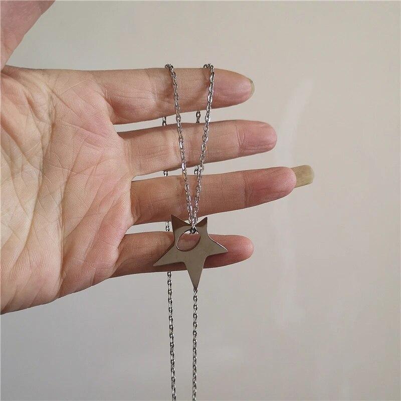 Kpop Vintage Punk Silber Farbe Stern Anhänger Perle Halskette für Männer Frauen Straße Hip Hop Ästhetischen Grunge Schmuck Y2K Zubehör 50cm von Joom DACH