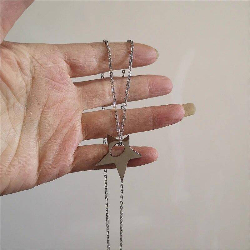 Kpop Vintage Punk Silber Farbe Stern Anhänger Perle Halskette für Männer Frauen Straße Hip Hop Ästhetischen Grunge Schmuck Y2K Zubehör 50cm von Joom DACH