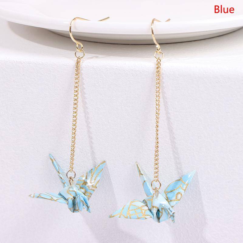 Kranich Ohrringe Origami Miniblings Vogel Kraniche Faltkunst Senbazuru Papier Blue von Joom DACH