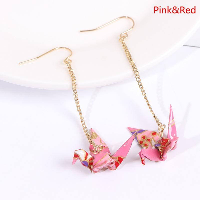 Kranich Ohrringe Origami Miniblings Vogel Kraniche Faltkunst Senbazuru Papier Pink&Red von Joom DACH