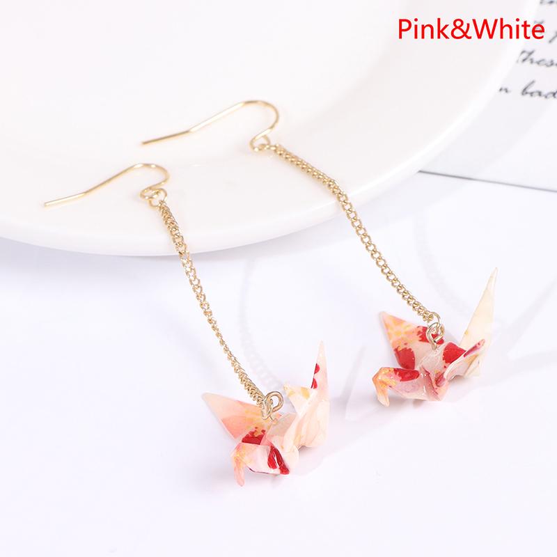 Kranich Ohrringe Origami Miniblings Vogel Kraniche Faltkunst Senbazuru Papier Pink&White von Joom DACH