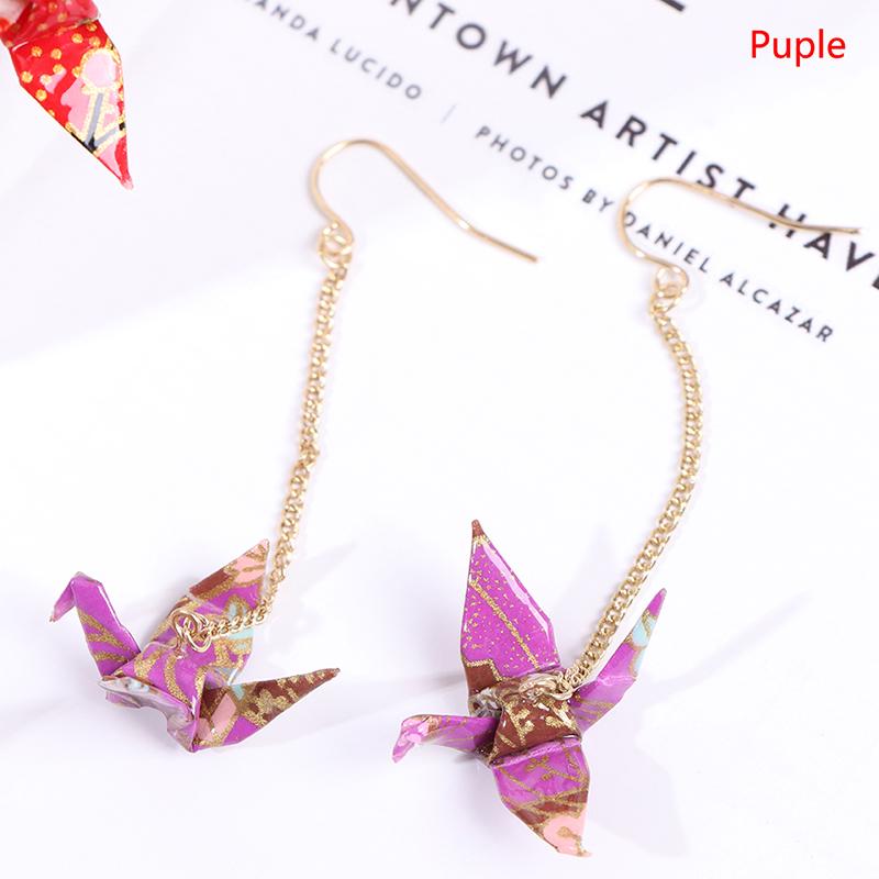 Kranich Ohrringe Origami Miniblings Vogel Kraniche Faltkunst Senbazuru Papier Puple von Joom DACH