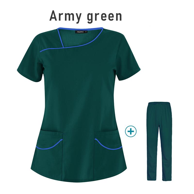 Krankenpflege-Bekleidung für Damen, Uniformen, Haustierpflege-Bekleidungsset, kurzärmeliges Oberteil mit V-Ausschnitt und Hose, Arztanzüge, medizinische Chirurgie, Arbeitskleidung M armee grüne von Joom DACH