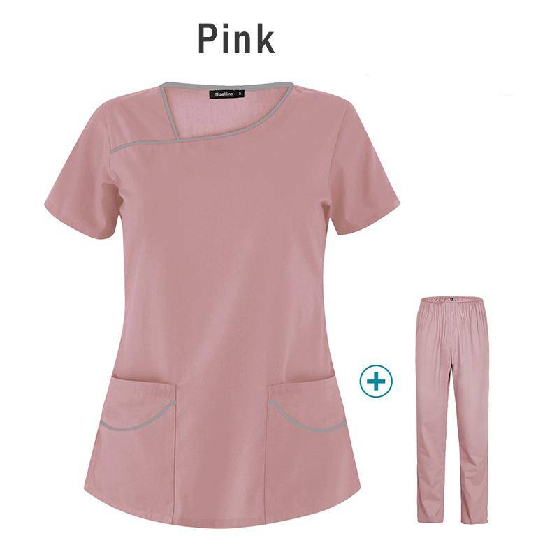 Krankenpflege-Bekleidung für Damen, Uniformen, Haustierpflege-Bekleidungsset, kurzärmeliges Oberteil mit V-Ausschnitt und Hose, Arztanzüge, medizinische Chirurgie, Arbeitskleidung S rosa von Joom DACH