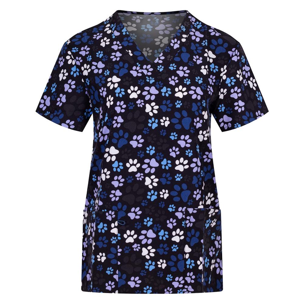 Krankenschwesteruniform für Damen, kurzärmelig, V-Ausschnitt, Arbeitskleidung, Blumendruck, Arbeitsuniform, Frau, lässig, medizinische Klinik, Krankenpflege, Bluse 2XL von Joom DACH