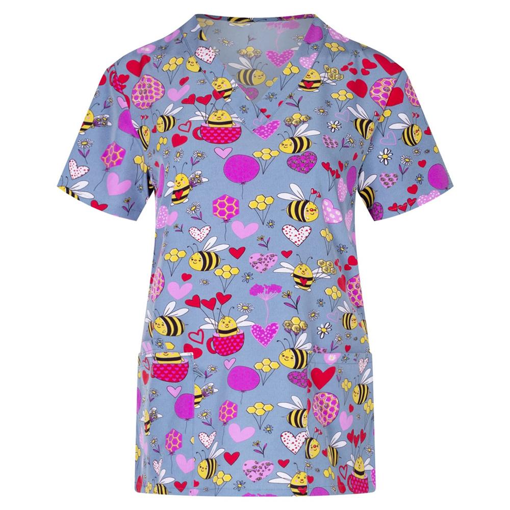 Krankenschwesteruniform für Damen, kurzärmelig, V-Ausschnitt, Arbeitskleidung, Blumendruck, Arbeitsuniform, Frau, lässig, medizinische Klinik, Krankenpflege, Bluse 5XL von Joom DACH