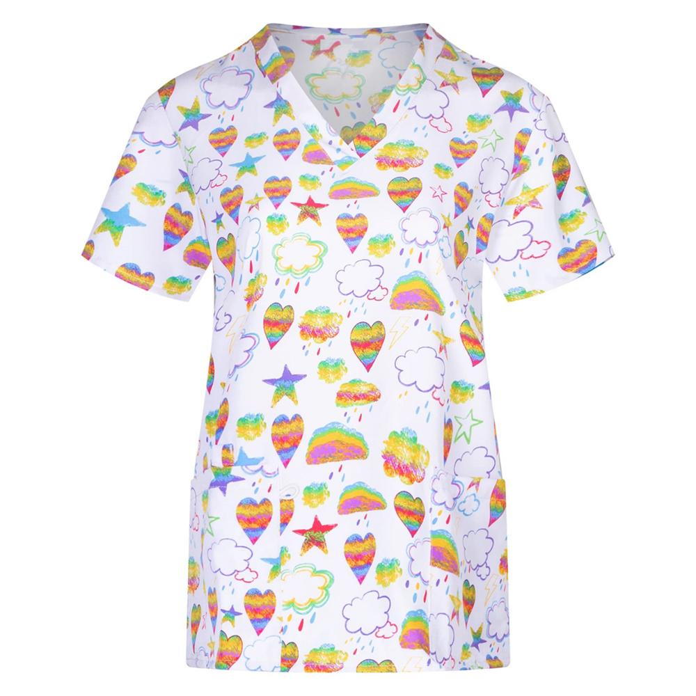 Krankenschwesteruniform für Damen, kurzärmelig, V-Ausschnitt, Arbeitskleidung, Blumendruck, Arbeitsuniform, Frau, lässig, medizinische Klinik, Krankenpflege, Bluse M von Joom DACH