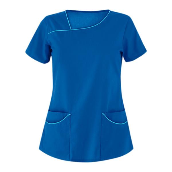 Krankenschwesteruniform für Männer und Frauen, kurzärmelige Bluse mit V-Ausschnitt, OP-Oberteil mit Tasche, Arbeitsschutzkleidung L blau von Joom DACH