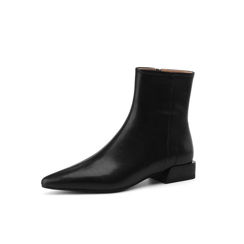 Krazing Pot Kuh Leder Winter Spitzschuh Dicke Niedrige Absätze Chelsea Stiefel Frauen Reißverschluss Große Größe 43 Retro Prägnante Stil Stiefeletten 41 schwarz von Joom DACH