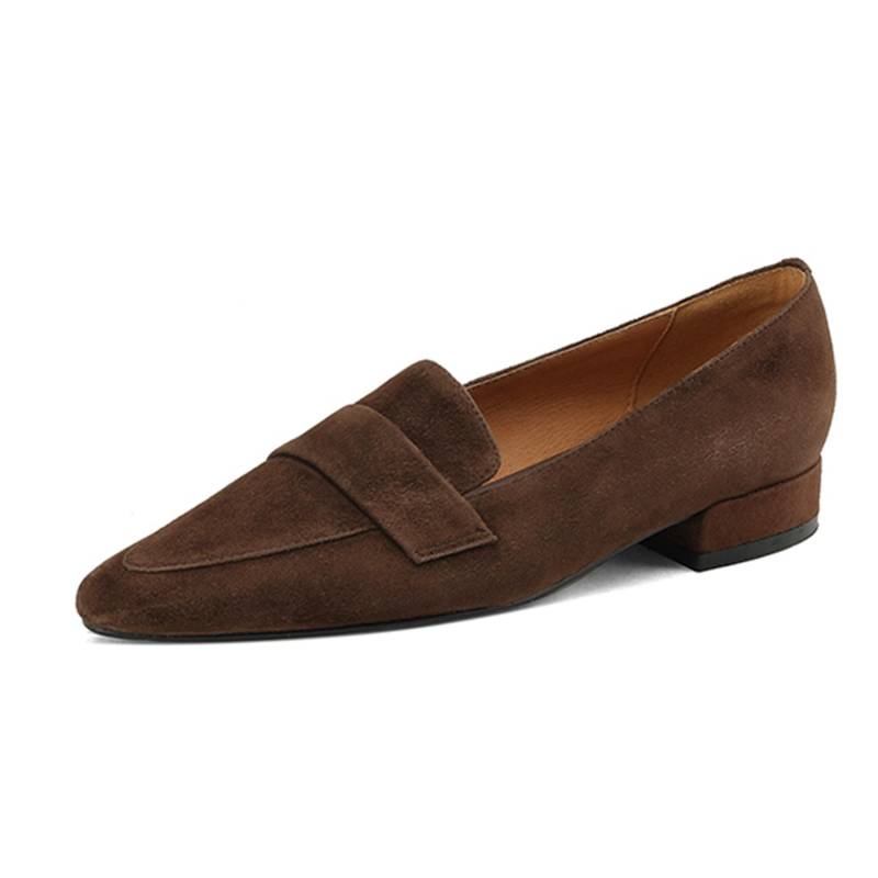 Krazing Pot Sheep Wildleder Spitzer Zehenbereich Niedrige Absätze Frühlingsschuhe Slipper Slip-on Große Größe 43 Freizeit Damen Pumps 38 braun von Joom DACH