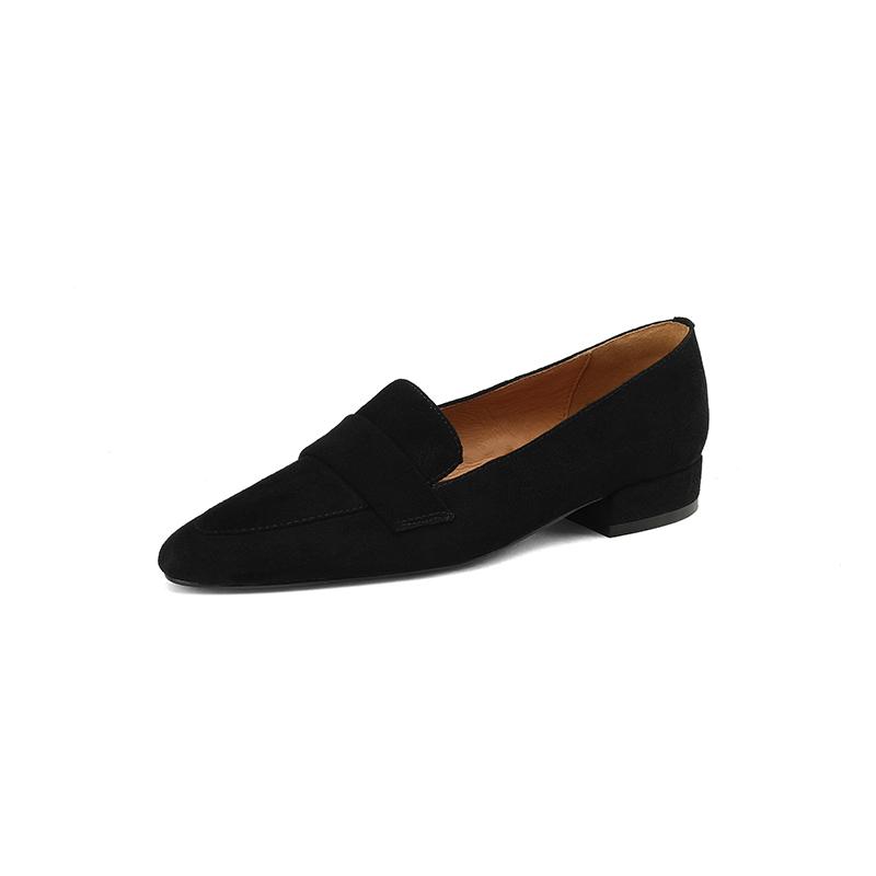 Krazing Pot Sheep Wildleder Spitzer Zehenbereich Niedrige Absätze Frühlingsschuhe Slipper Slip-on Große Größe 43 Freizeit Damen Pumps 38 schwarz von Joom DACH
