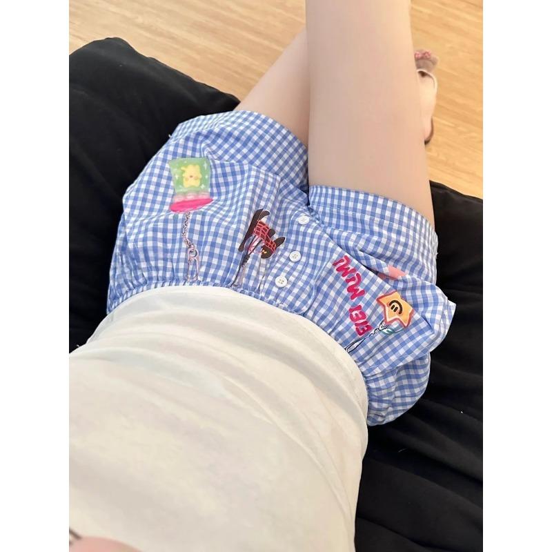 Kreative Dopamin-Karoshorts für Damen im Sommer Neue lässige Hoodies Lockere Weitbein-Strandhosen XL von Joom DACH