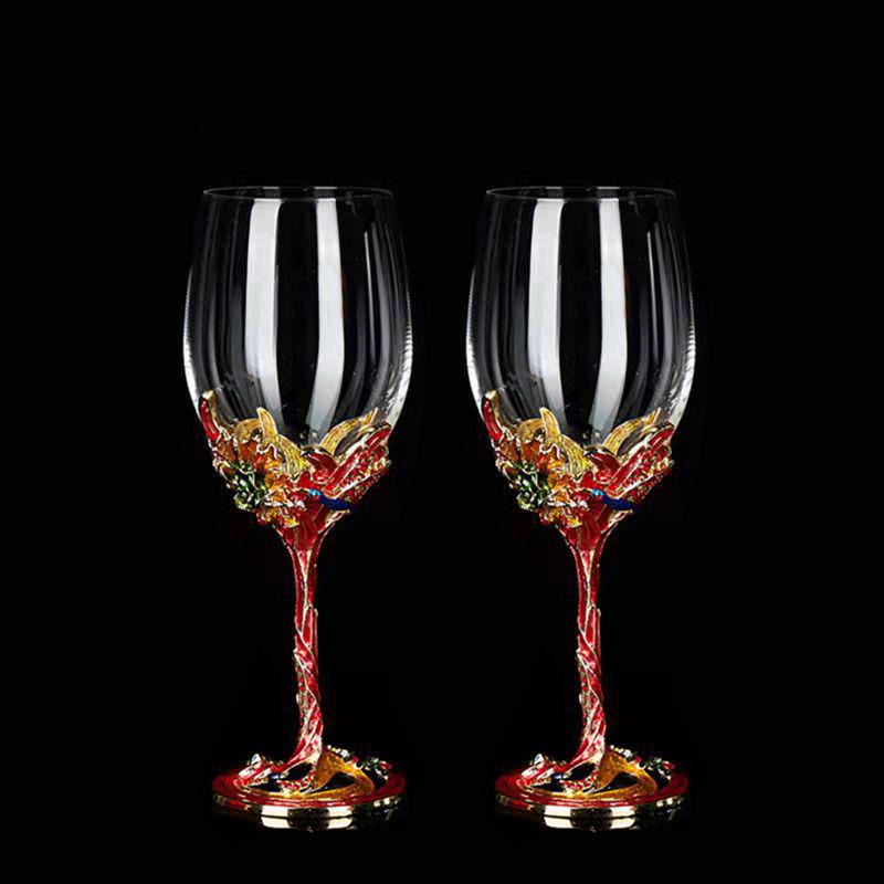 Kreative Emaille-Kristallkelch-Trinkgläser Glasbecher für Weinglas-Set Weinglas Champagnerbecher Vintage Luxus Whisky Bar 301-400ml von Joom DACH