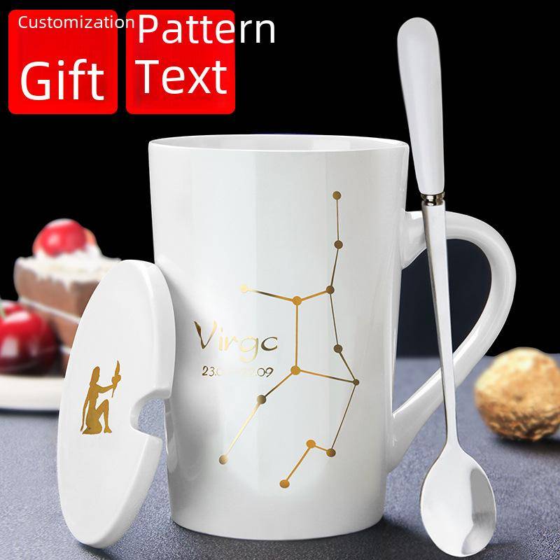 Kreative Keramiktasse – Sternzeichen-Konstellationen mit Deckel und Löffel, perfektes Geschenk für Paare 301-400ml von Joom DACH