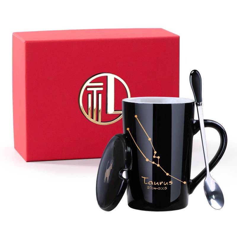 Kreative Keramiktasse – Sternzeichen-Konstellationen mit Deckel und Löffel, perfektes Geschenk für Paare 301-400ml von Joom DACH