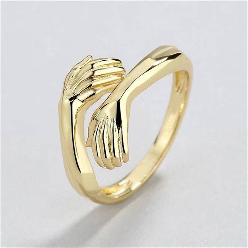 Kreative Silber Farbe Hand Umarmung Ringe Kreative Liebe Umarmung Verstellbare Öffnung Ringe für Frauen Männer Schmuck Geschenk gold von Joom DACH