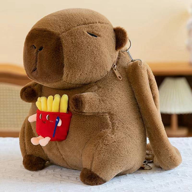 Kreativer Tier-Capybara-Plüsch-Rucksack, Puppe, Schleife, Essen, Pommes, Burger, Blume, weicher Plüsch, Umhängetasche, Geschenk für Jungen und Mädchen about 35cm von Joom DACH