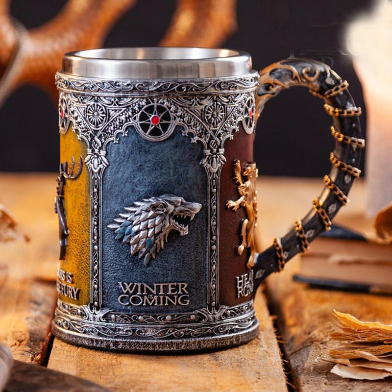 Kreatives Weinglas „Ein Lied von Eis und Feuer“-Becher, Game of Thrones, geprägter Bierkrug, großes Fassungsvermögen, Whisky-Becher, Kaffee- und Milchbecher von Joom DACH