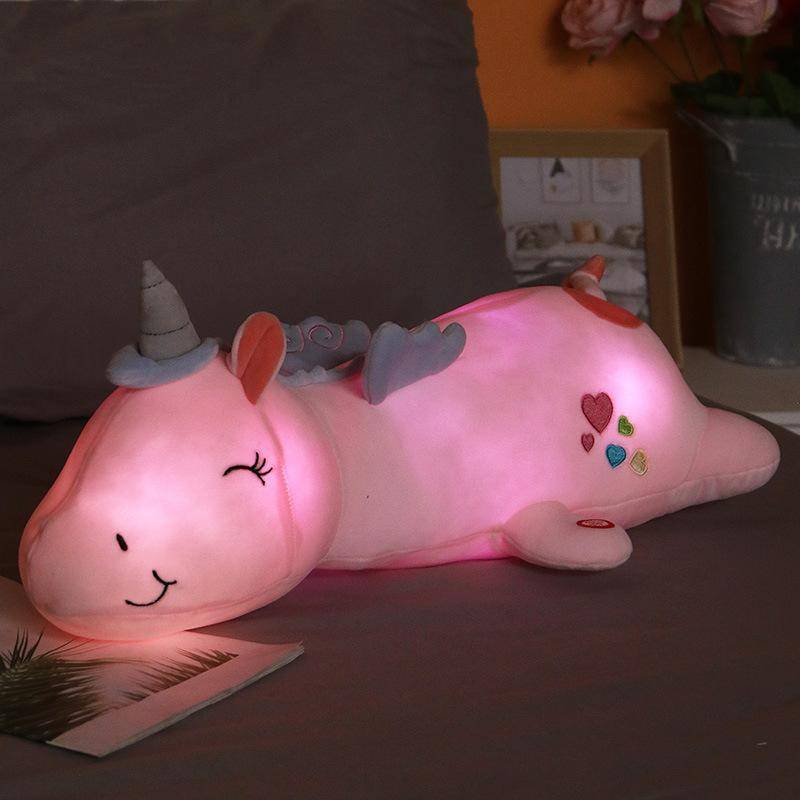 Kreatives leuchtendes Einhorn Puppen Kissen Plüschtier Einhorn schläft mit dem Kissen Puppe Stoffpuppe 60cm（0.4kg） rosa von Joom DACH