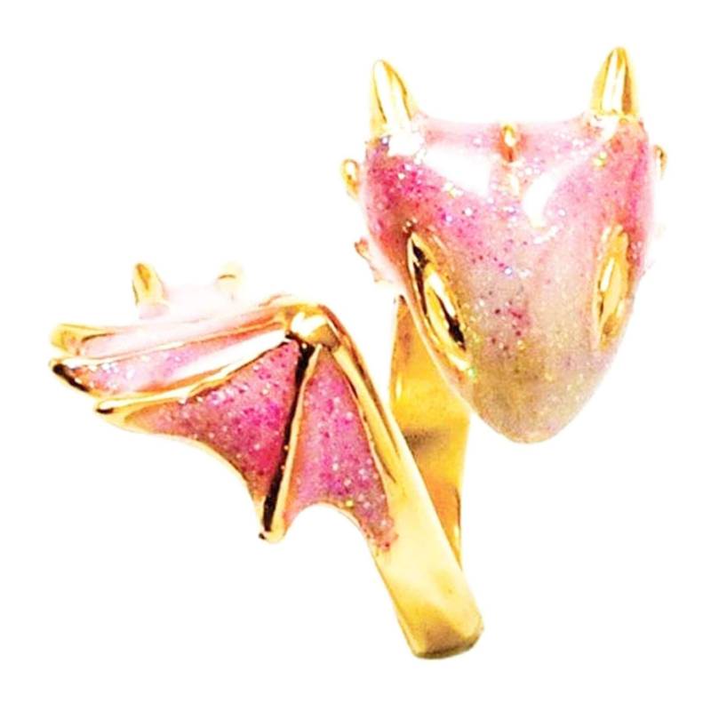 Kreativität Design Sternenhimmel Niedlicher kleiner grüner Drache Öffnungsring bunt handgefertigter einzigartiger Charme Frauen goldene Ringe Schmuck adjustable rosa von Joom DACH