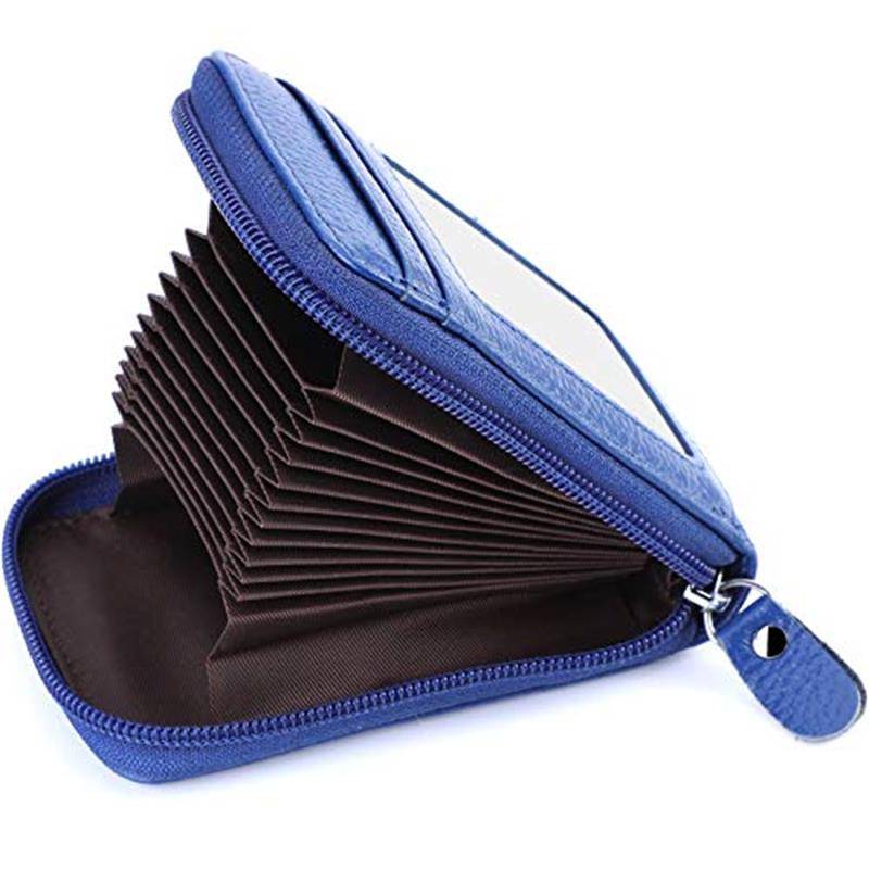 Kreditkartenetui mit Reißverschluss aus echtem Leder mit RFID-Kreditkartenhalter blau von Joom DACH