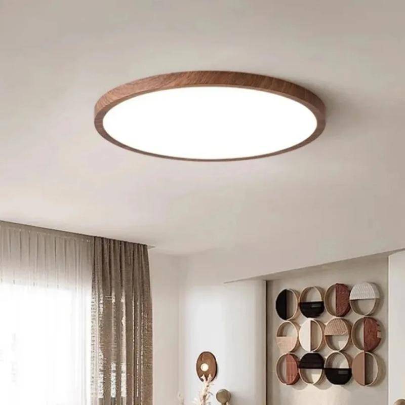 Kreisförmige LED-Deckenleuchte, moderne, schlichte Walnussholzmaserung, dekoratives Licht, Wohnzimmer, Schlafzimmer, Balkon, ultradünne Deckenleuchte Diameter -30cm von Joom DACH