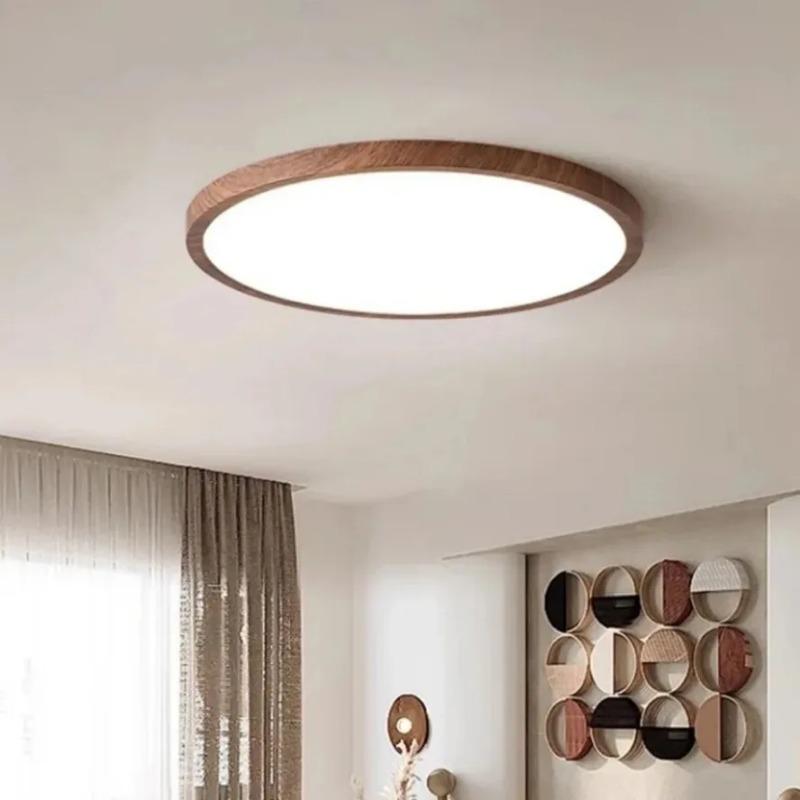 Kreisförmige LED-Deckenleuchte, moderne, schlichte Walnussholzmaserung, dekoratives Licht, Wohnzimmer, Schlafzimmer, Balkon, ultradünne Deckenleuchte Diameter -50cm von Joom DACH