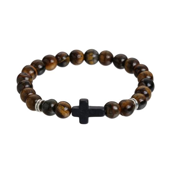 Kreuzarmband für Männer Frauen Steinperlen Kreuzarmband Elastisches Stein Religiöses Armband hellbraune von Joom DACH