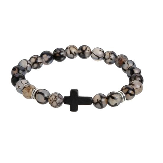 Kreuzarmband für Männer Frauen Steinperlen Kreuzarmband Elastisches Stein Religiöses Armband schwarz weiße von Joom DACH