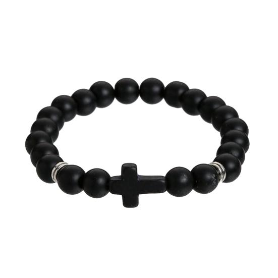Kreuzarmband für Männer Frauen Steinperlen Kreuzarmband Elastisches Stein Religiöses Armband schwarz von Joom DACH