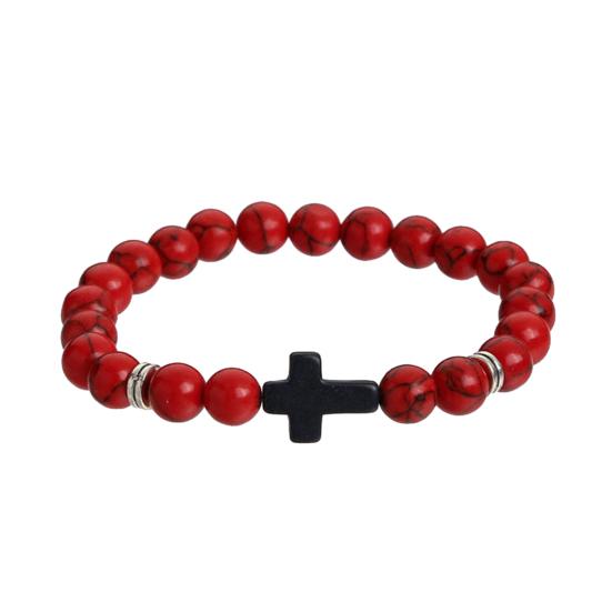 Kreuzarmband für Männer Frauen Steinperlen Kreuzarmband Elastisches Stein Religiöses Armband rot von Joom DACH