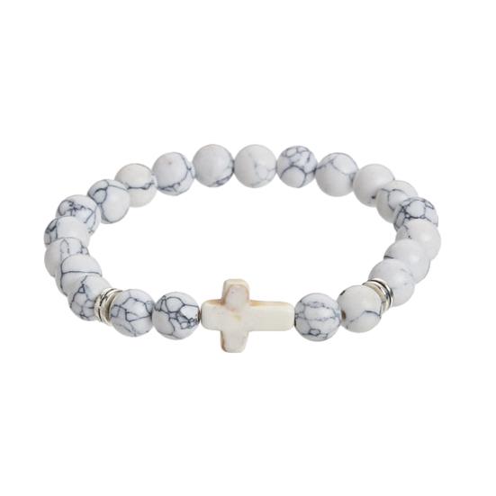 Kreuzarmband für Männer Frauen Steinperlen Kreuzarmband Elastisches Stein Religiöses Armband weiß von Joom DACH