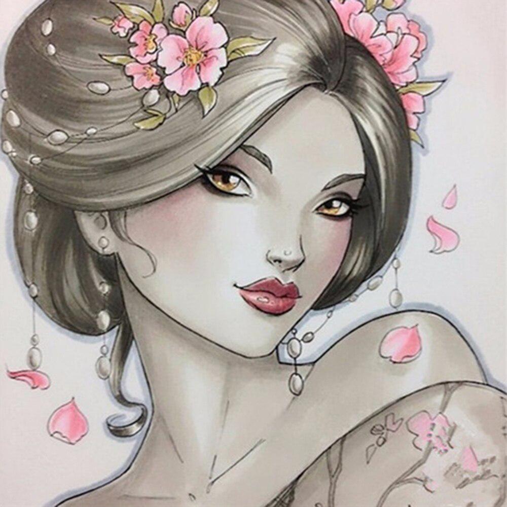 Kreuzstich-Set, DIY-Diamant-Stickerei, Schönheit, Diamant-Gemälde, Mosaik, Heimdekoration 30X30CM von Joom DACH