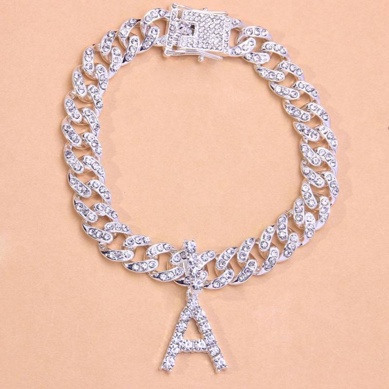 Kristall Hip Hop 26 Buchstaben Fußkettchen Großhandel Für Frauen Männer Bling Fuß Kubanische Gliederkette Fußkettchen Armband Klobiger Iced Out Schmuck 23cm von Joom DACH