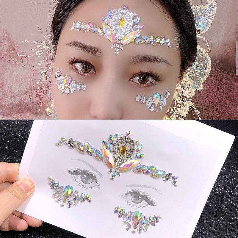 Kristall Tattoo Aufkleber Glitter Eyeliner Augenbrauen Make-Up Gesicht Augen Diamant Temporäre Tattoo Rock Strass 3D Eyeliner Aufkleber von Joom DACH