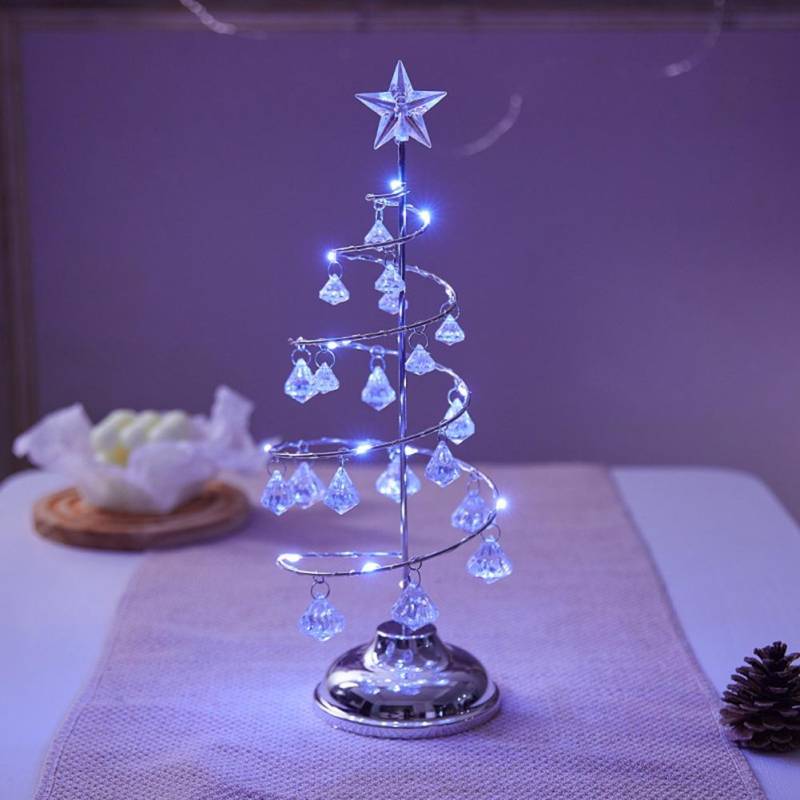 Kristall Weihnachtsbaum Nachtlicht Weihnachtsgeschenk Ornament Tischlampe Kristall Schreibtischdeko Licht Schlafzimmer Wohnzimmer Weihnachtslichter L silber von Joom DACH