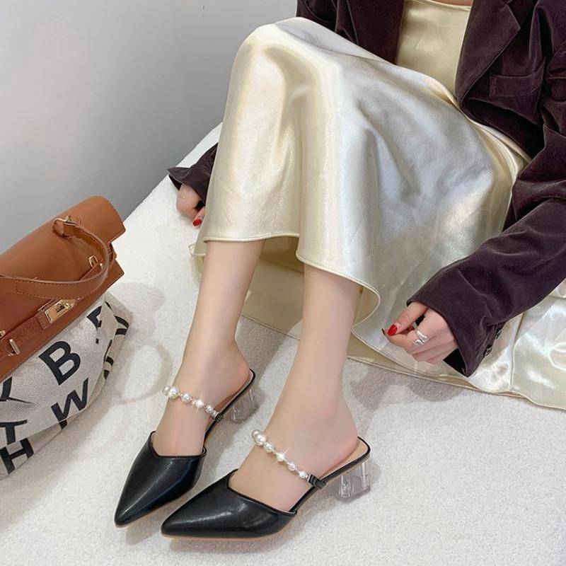 Kristalle Pantoletten Außenschuhe Off White Transparent Damen Hausschuhe und Damen Sandalen Absatz Spitze Zehenpartie Strass Job Slides G 42 schwarz von Joom DACH