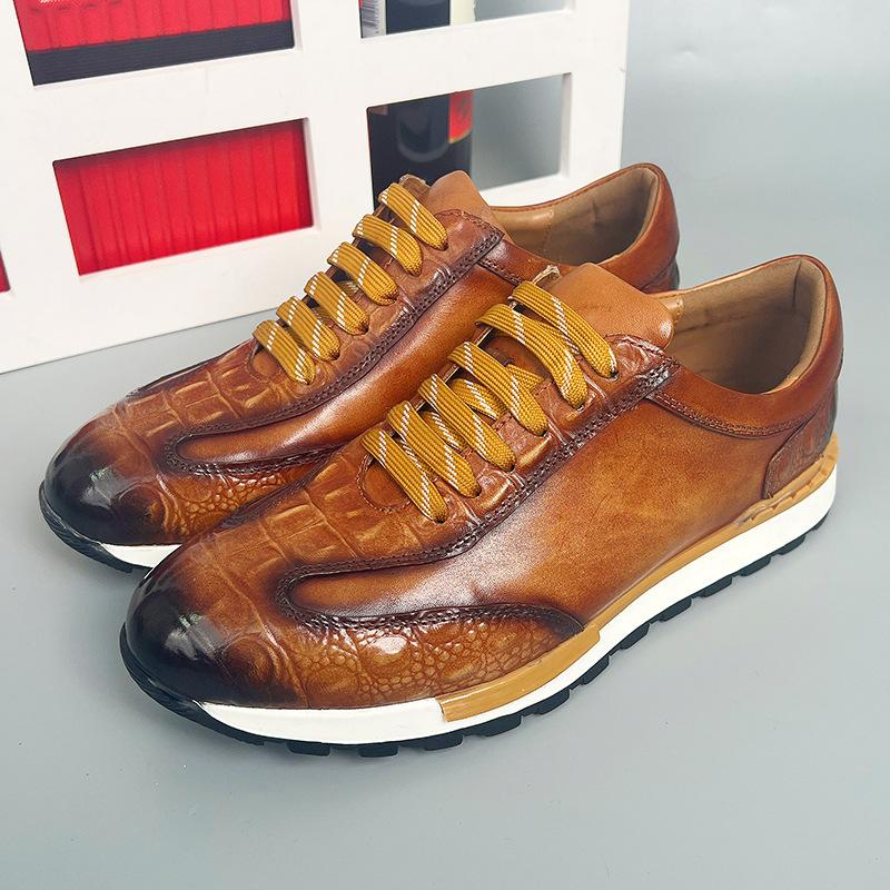 Krokodil-Design, echtes Leder, Herren-Sneaker, bequeme Oxford-Freizeitschuhe für Herren, zum Gehen im Freien, auf der Straße, flache Schuhe 8 braun von Joom DACH