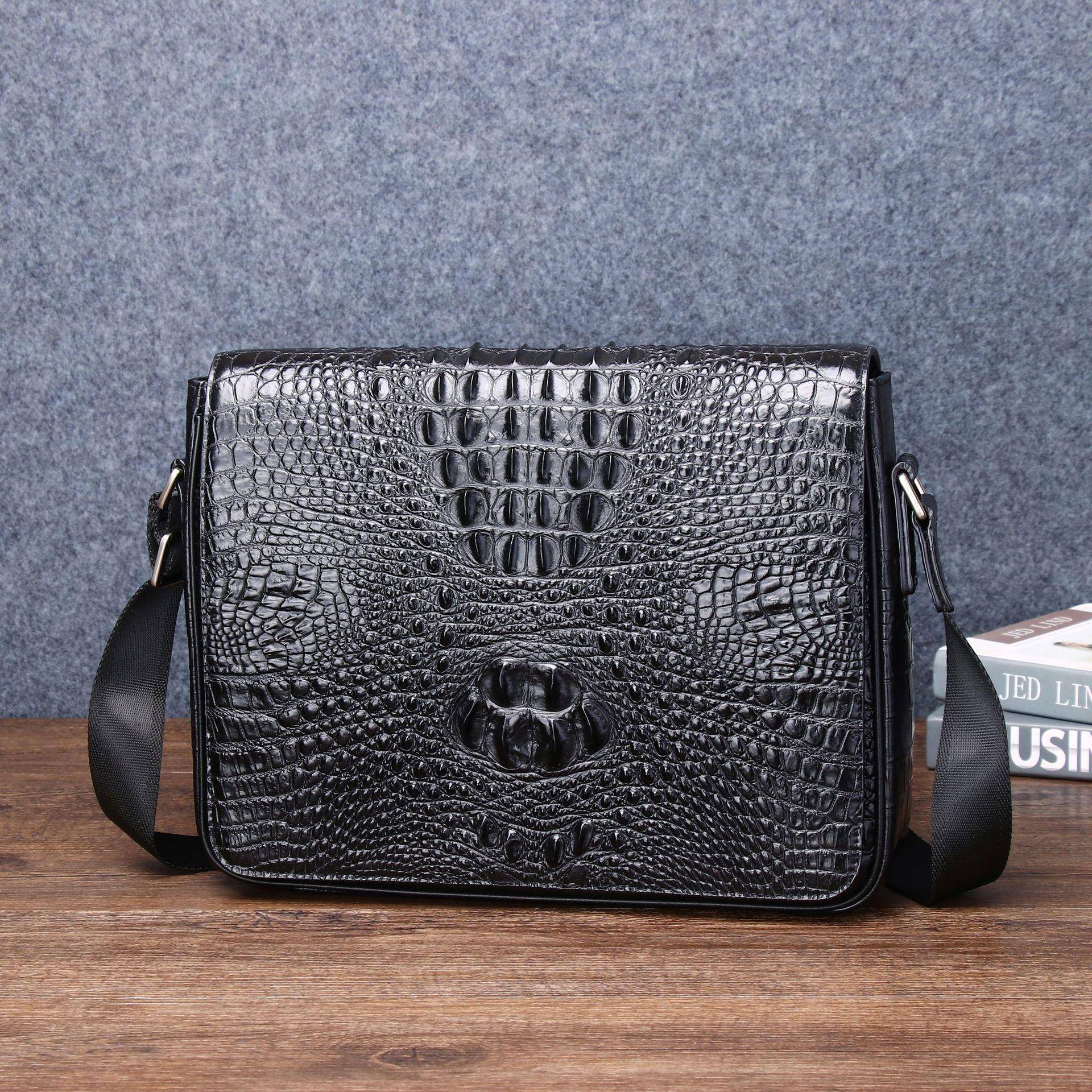 Krokodilknochenmuster Horizontale Herrenhandtasche, Klassische Messenger Leder Herren Einzel-Schulter Umhängetasche, Outdoor Rucksack schwarz von Joom DACH