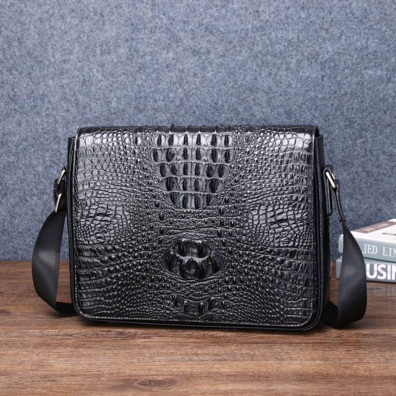 Krokodilknochenmuster Horizontale Herrenhandtasche, Klassische Messenger Leder Herren Einzel-Schulter Umhängetasche, Outdoor Rucksack schwarz von Joom DACH