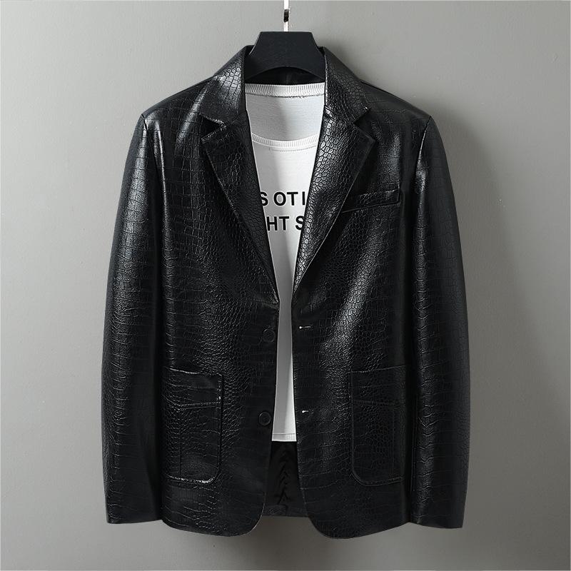 Krokodillederjacke Herrenanzugkragen Lederjacke Junge und Mittlere Anzugjacke Lederjacke Anzug Herren XXL von Joom DACH