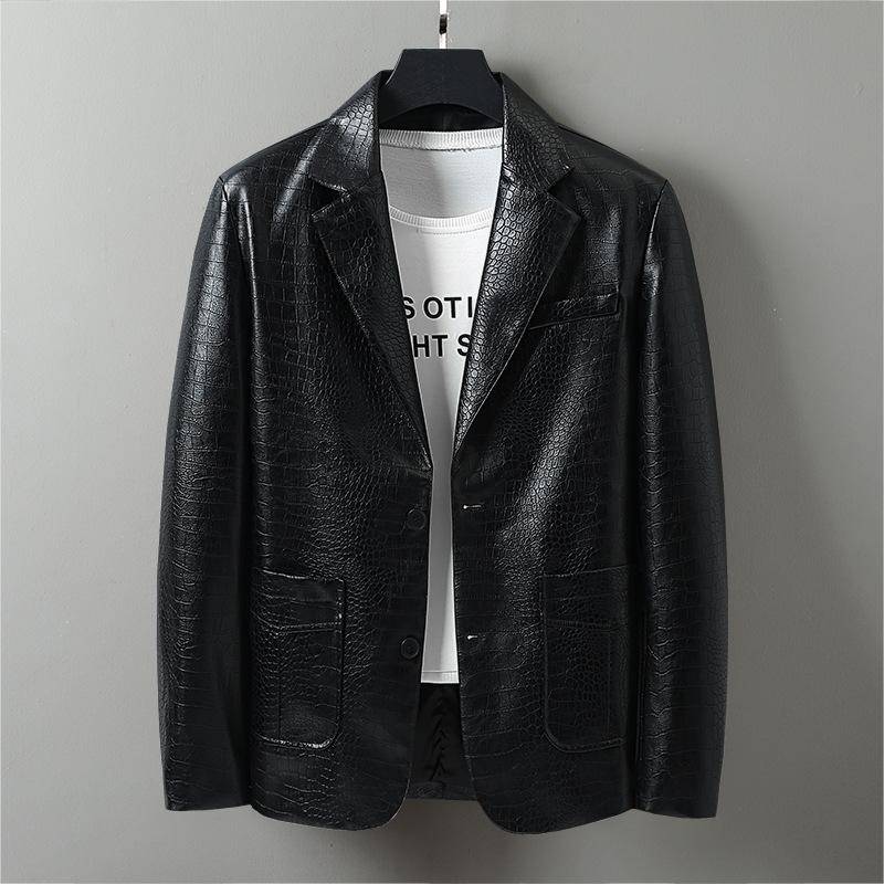 Krokodillederjacke Herrenanzugkragen Lederjacke Junge und Mittlere Anzugjacke Lederjacke Anzug Herren XXL von Joom DACH