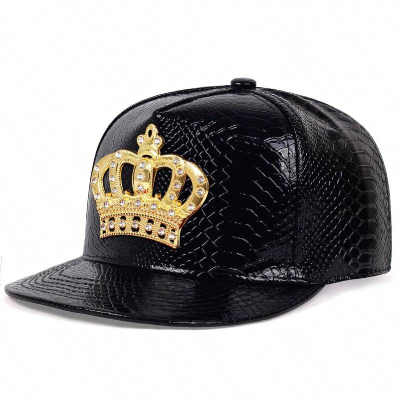 Krokodilmuster Krone Hip Hop Hut Männer und Frauen PU Leder Baseballkappe Modische Flat Top Caps Freizeit Hüte schwarz von Joom DACH