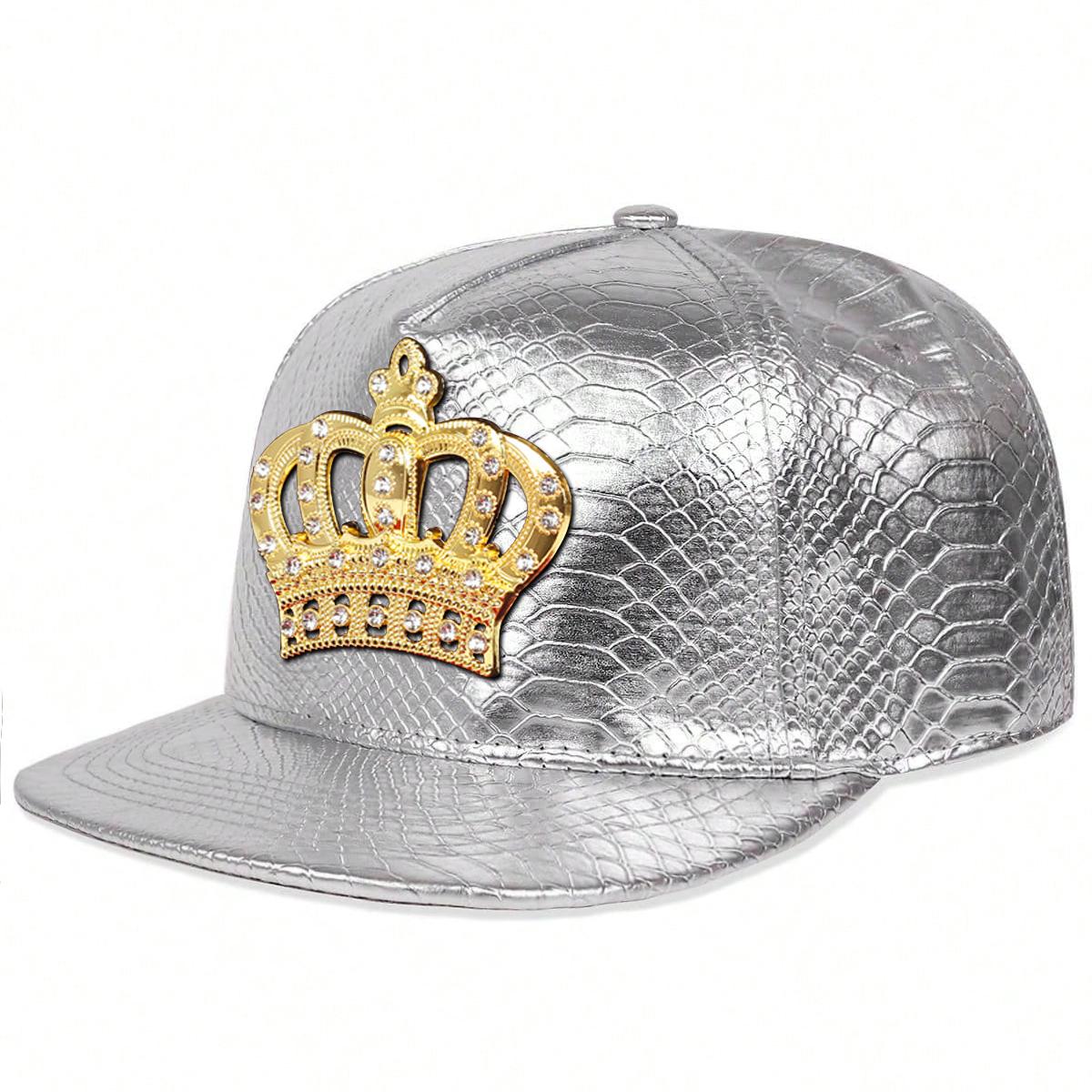 Krokodilmuster Krone Hip Hop Hut Männer und Frauen PU Leder Baseballkappe Modische Flat Top Caps Freizeit Hüte silber von Joom DACH